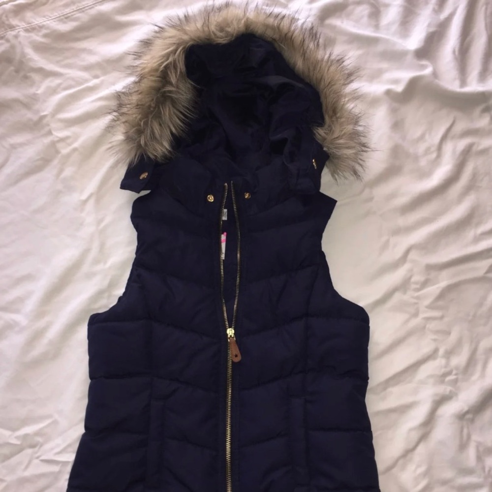 H&M dark blue puffer vest girls